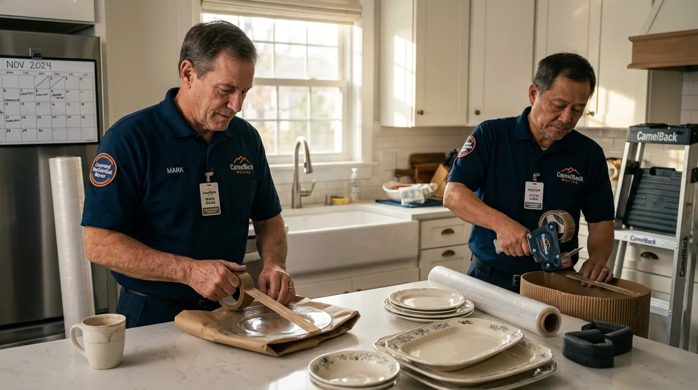 Professional crew packing kitchen dishware in Richlands, NC